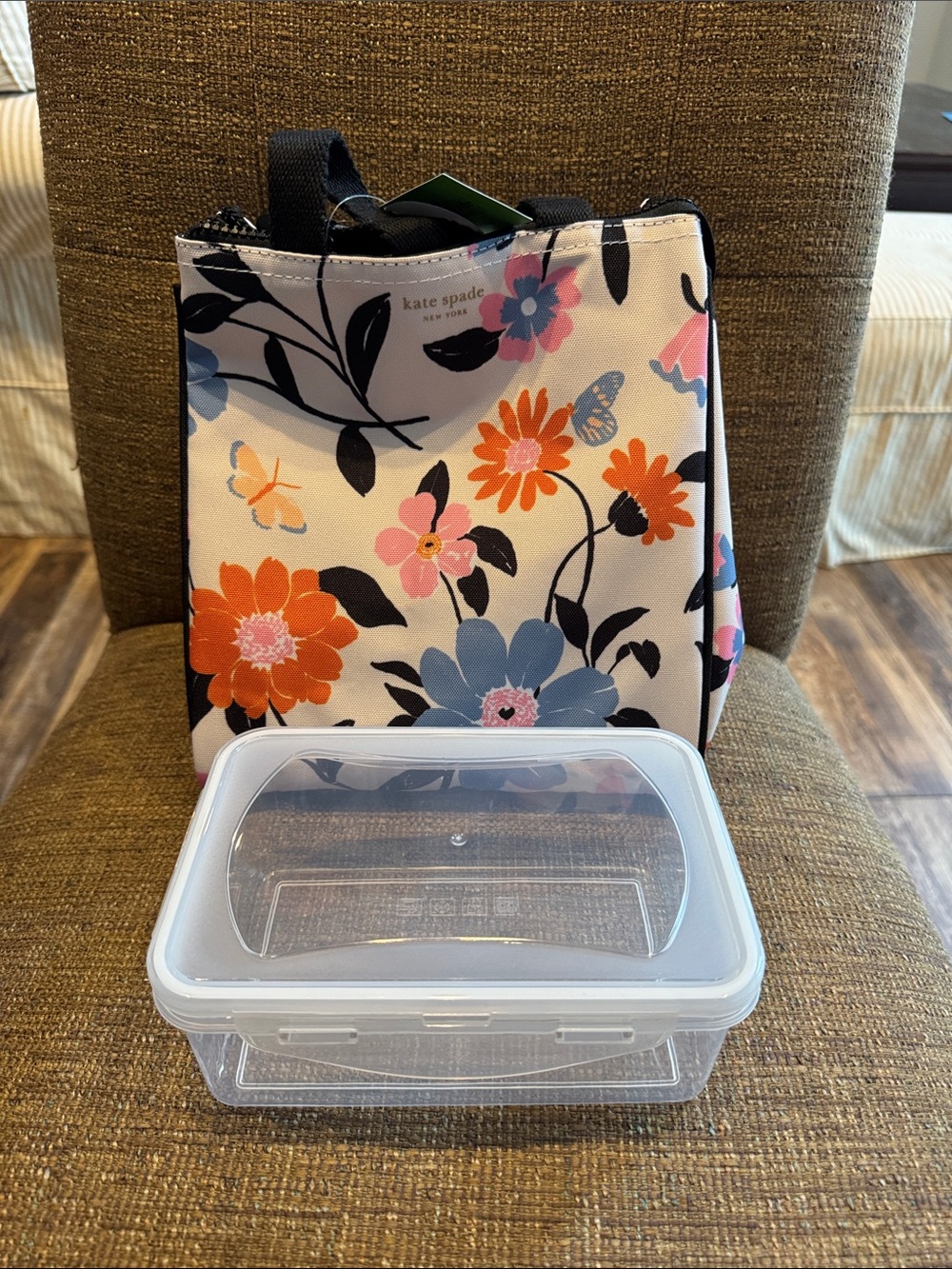 Kate Spade floral lunch bag tote with food storage container NWT